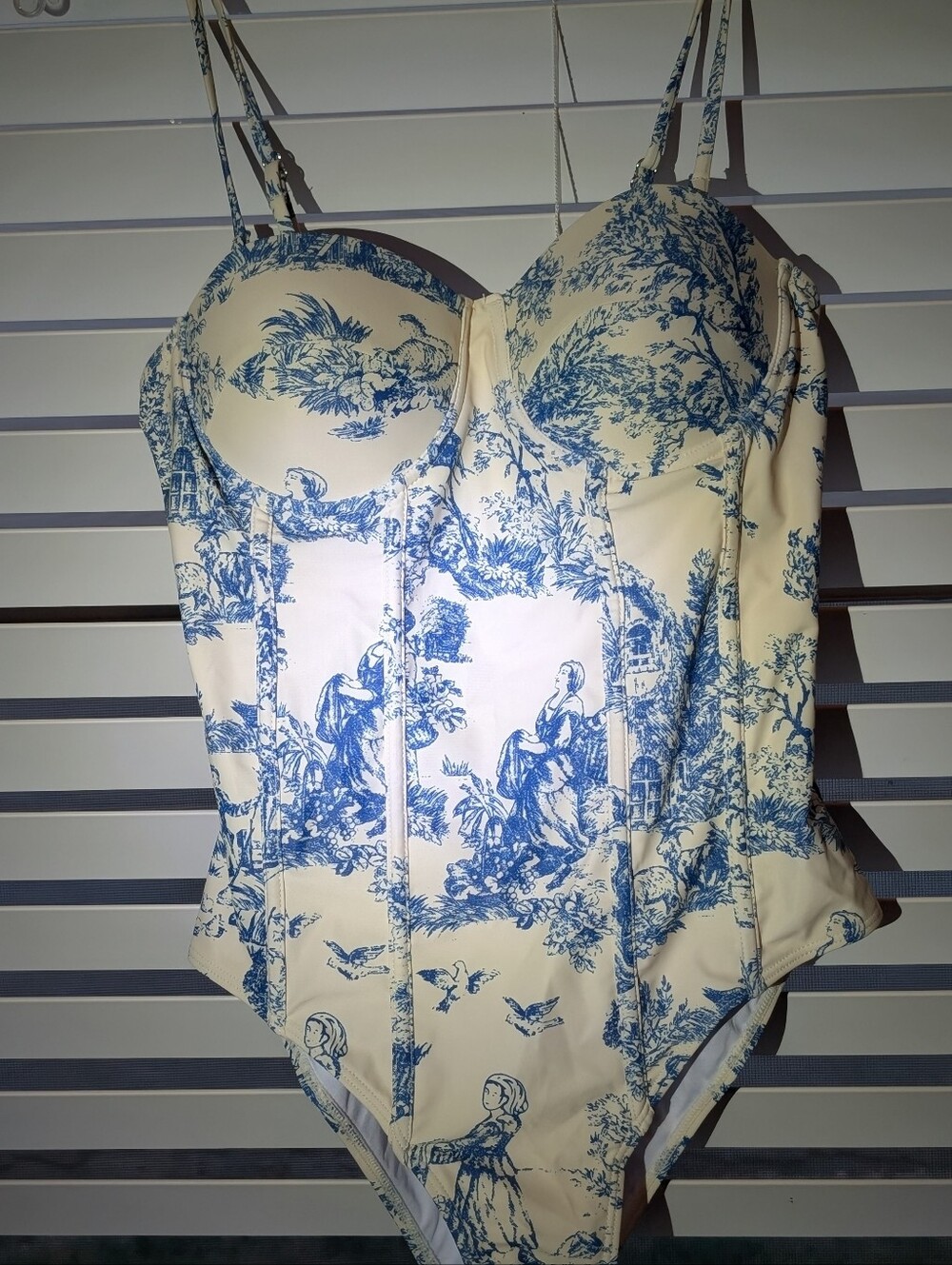 Blue & White Toile One-Piece Swimsuit - Picture 3 of 7